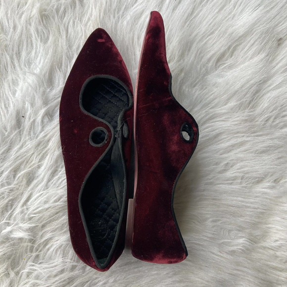 Tory Burch Clara Ballet Flats Size 9.5 Crushed Red Velvet Leather Missing Ribbon - Picture 12 of 14